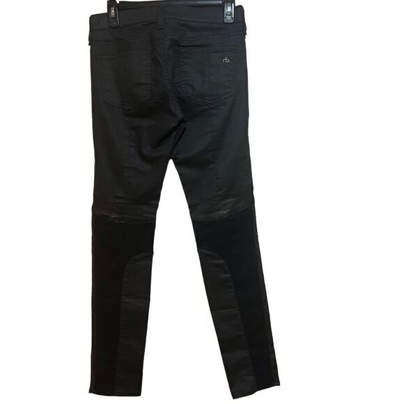 Rag & Bone Women's Black Moto Jeans Lamb Leather with Denim Skinny Jeans Size 26 - Picture 2 of 9